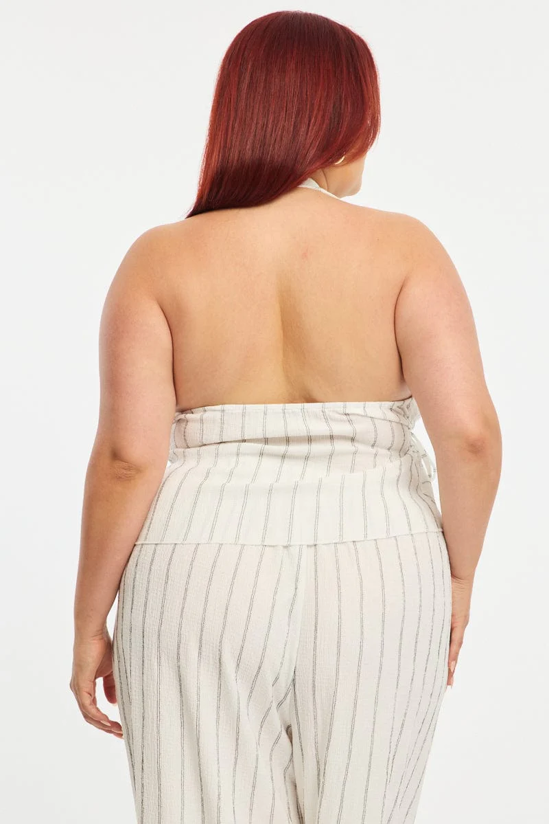 White Stripe Halter Striped Vest Top - Image 4