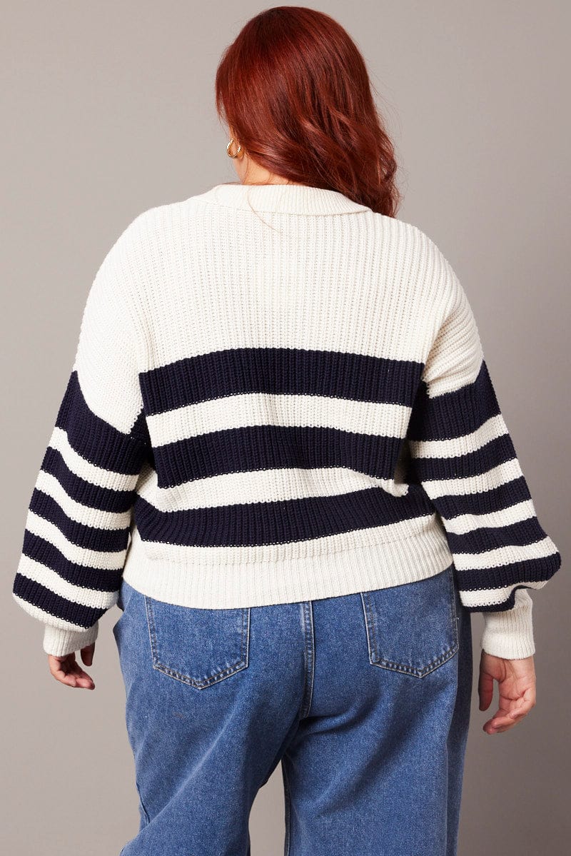 White Stripe Stripe Knit Jumper Collared - Image 5