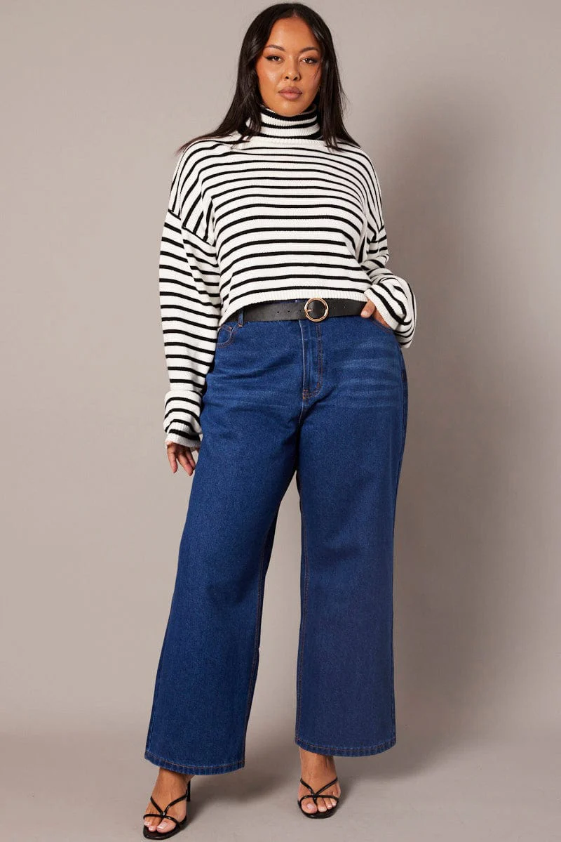 White Stripe Stripe Knit Jumper High Neck - Image 3
