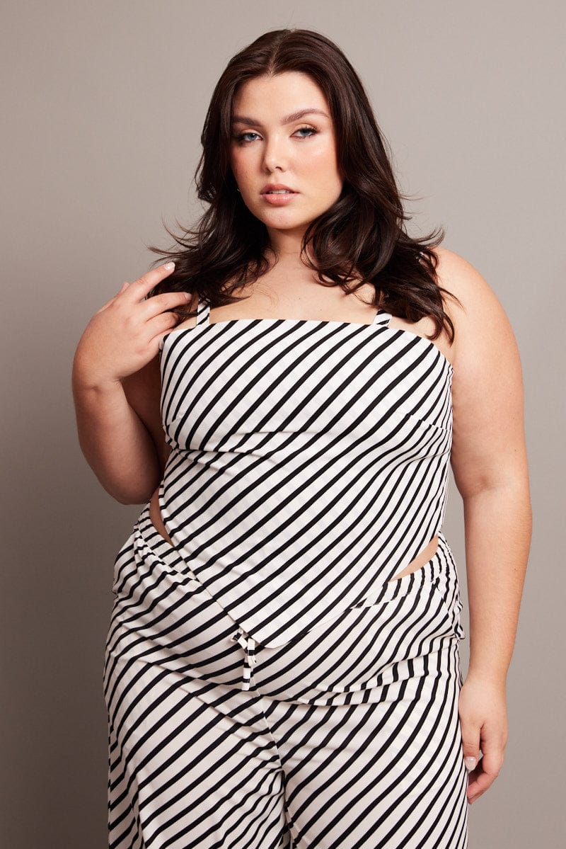 White Stripe Stripe Scarf Cami Crop Top - Image 2