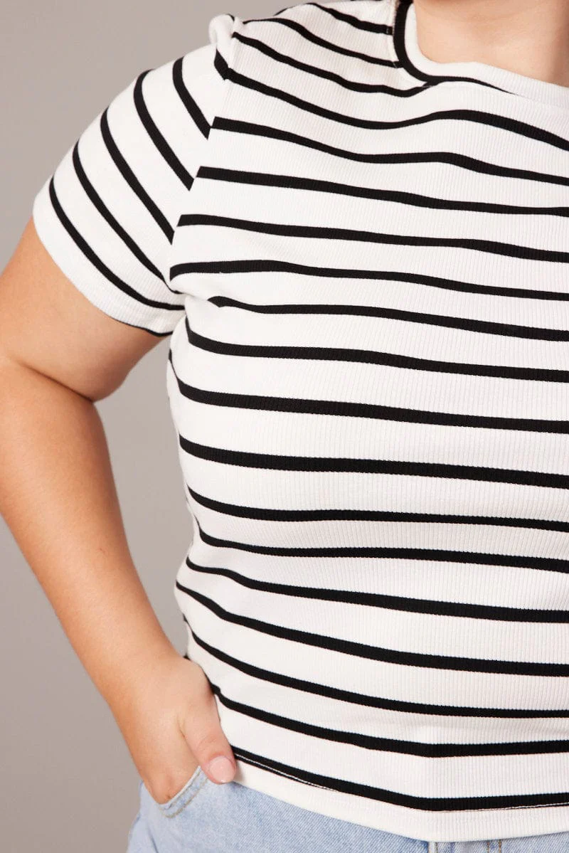 White Stripe T-shirt Short Sleeve Crew Neck - Image 6