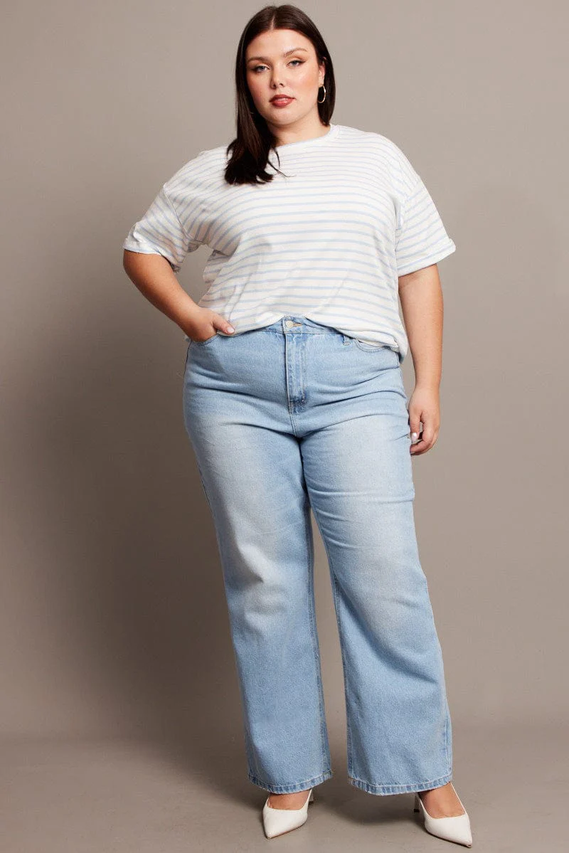 White Stripe T-shirt Short Sleeve Crew Neck Stripe - Image 2