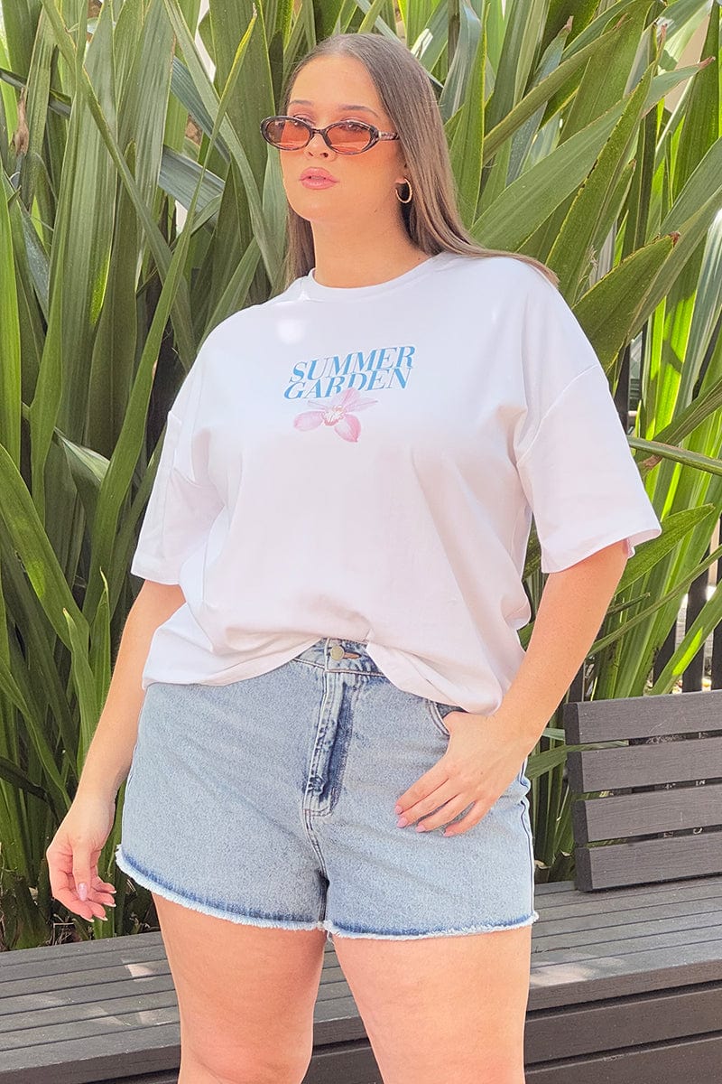 White Summer Garden Graphic Tee Short Sleeve