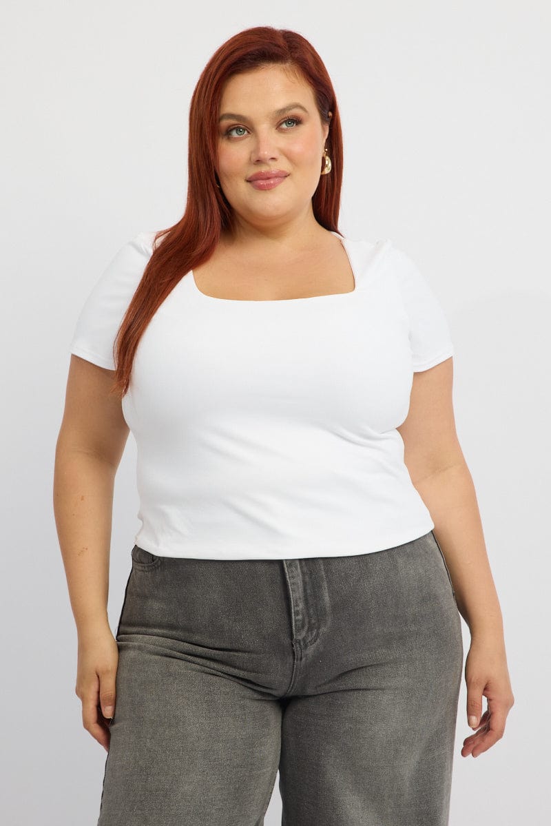 White Supersoft Top Short Sleeve Scoop Neck