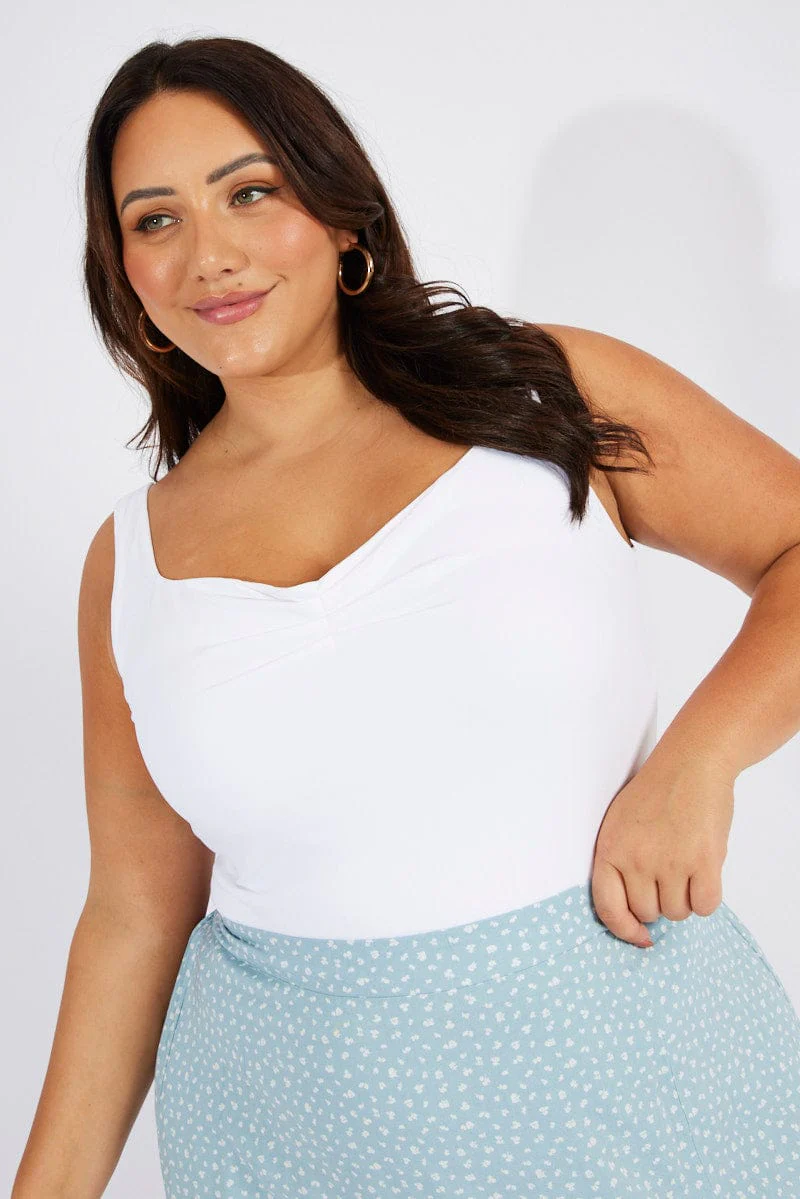 White Supersoft Top Sleeveless Sweetheart Neckline - Image 3