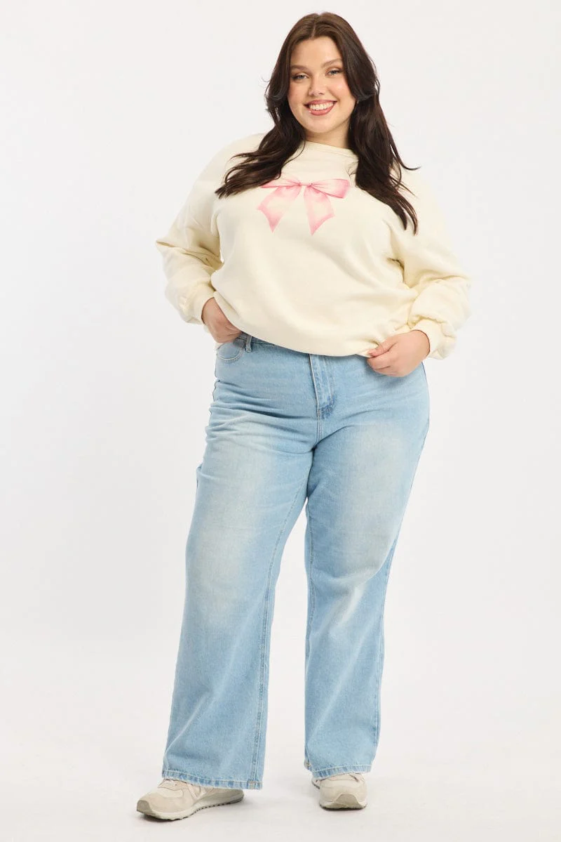White Sweatshirt Long Sleeve Crew Neck - Image 3