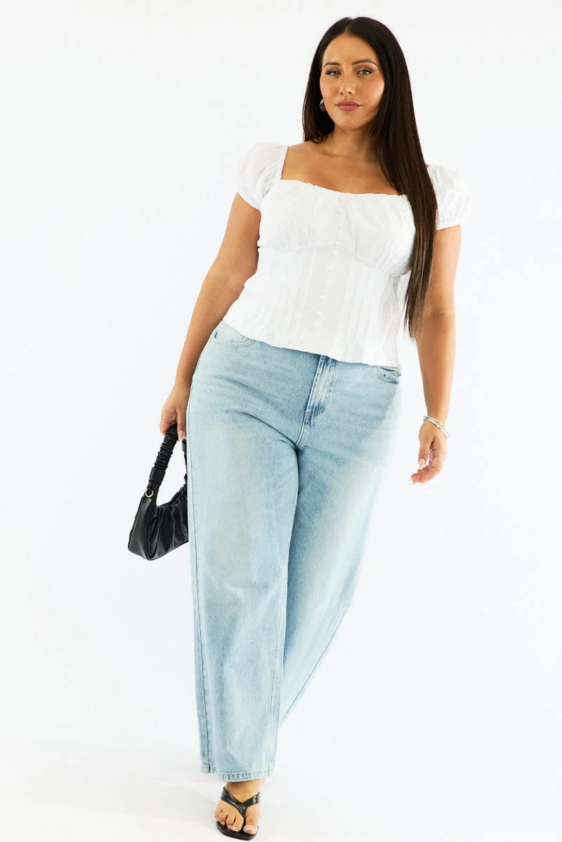White Sweet Heart Top Short Sleeve Button Front - Image 2
