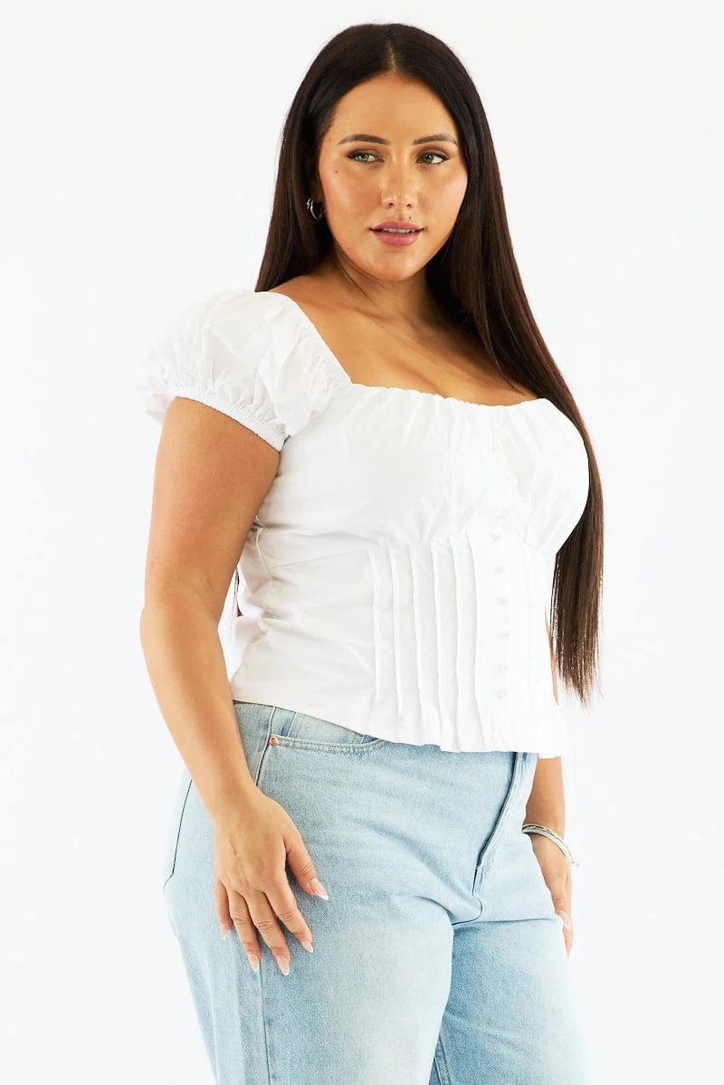 White Sweet Heart Top Short Sleeve Button Front - Image 4