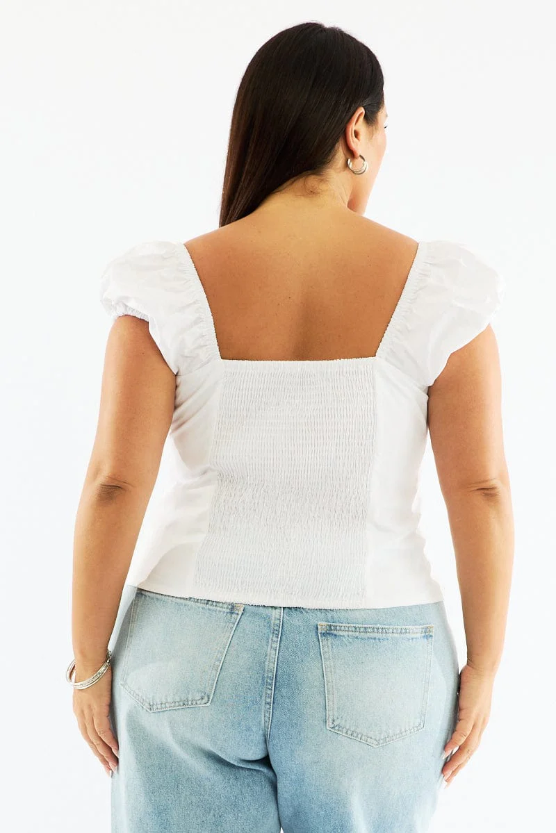 White Sweet Heart Top Short Sleeve Button Front - Image 5