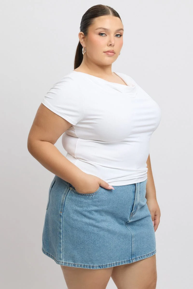 White T-Shirt Short Sleeve Cowl Neck - Image 4