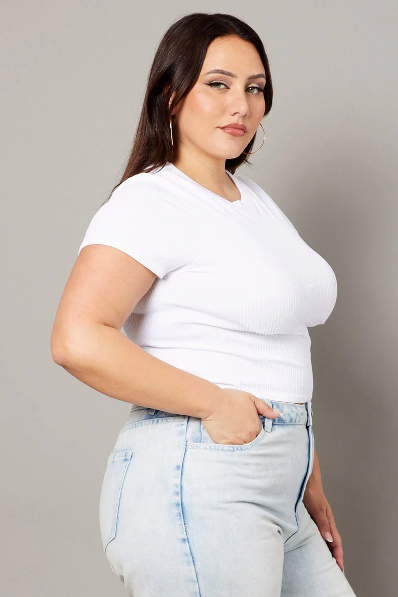 White T-shirt Short Sleeve Crew Neck Seamless - Image 4