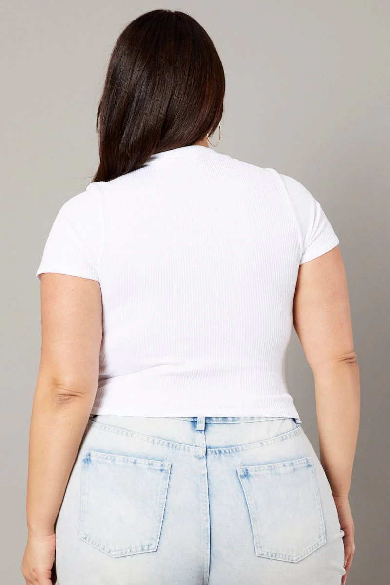 White T-shirt Short Sleeve Crew Neck Seamless - Image 5