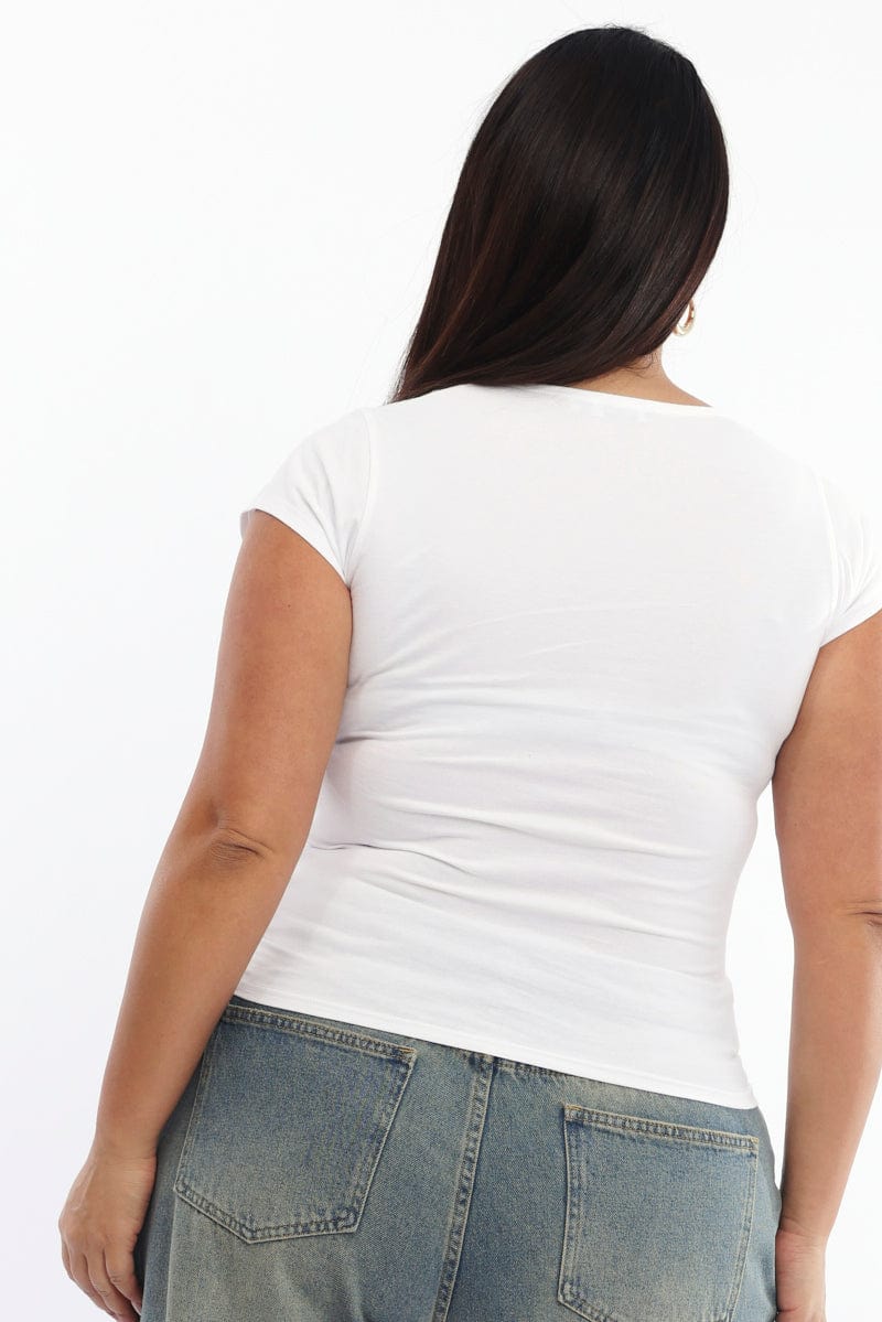 White T Shirt Short Sleeve V Neck - Image 4