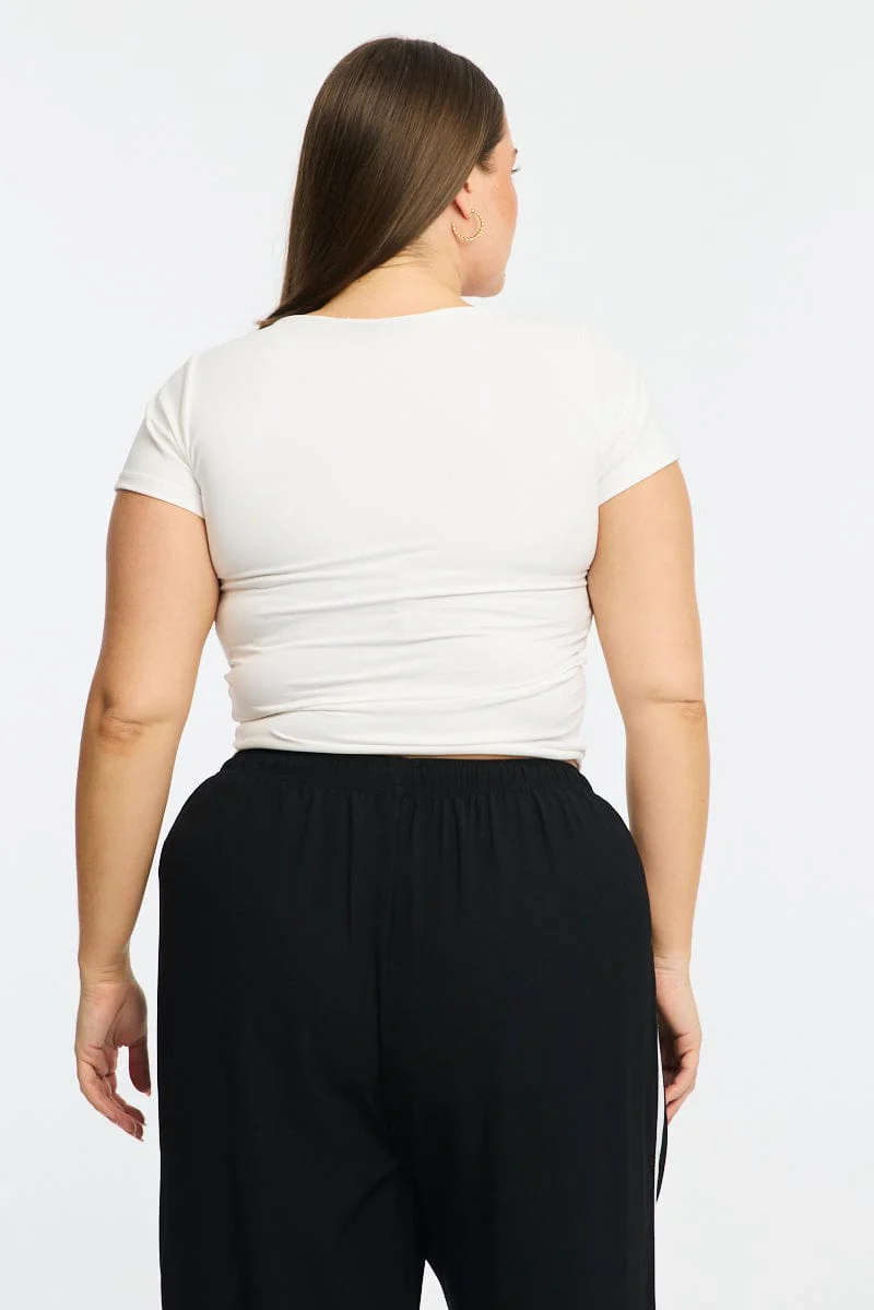 White T-shirt Short Sleeve V-neck - Image 4