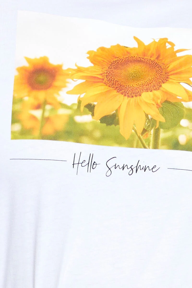 White T-shirt Sunflower Crew Neck Short Sleeve Cotton - Image 6