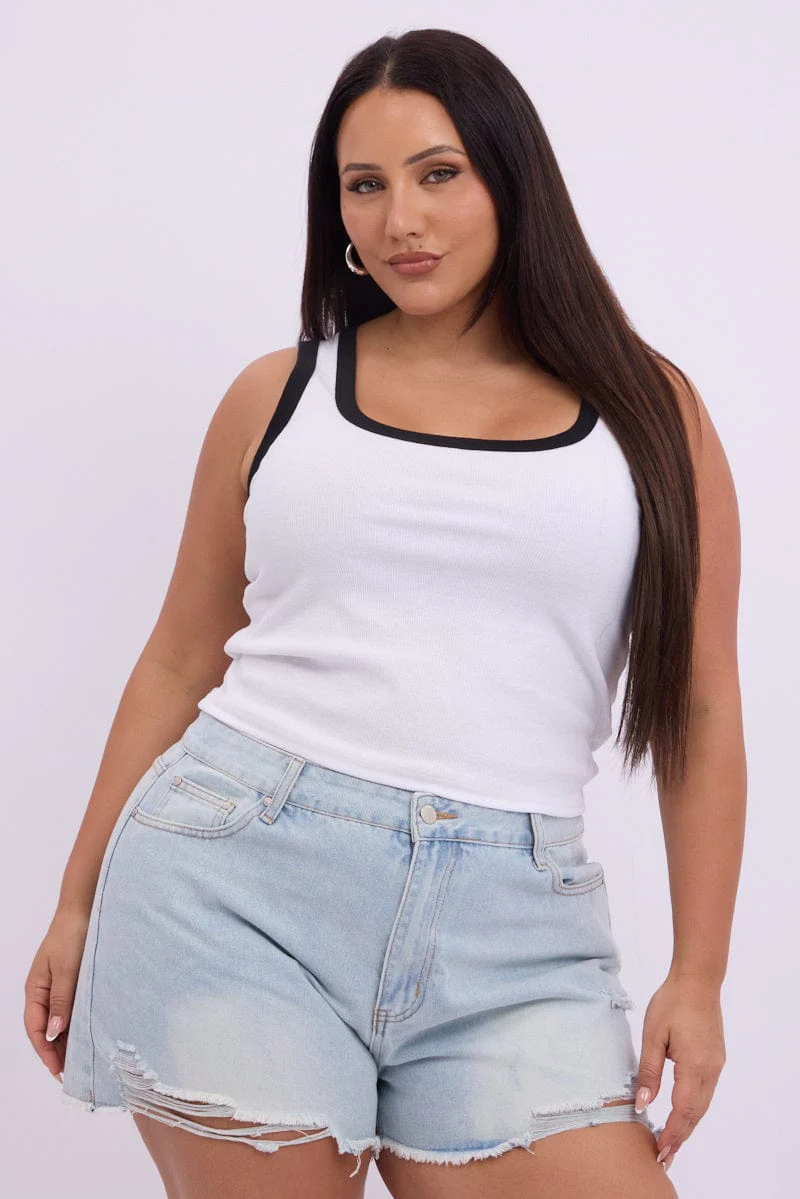 White Tank Top Contrast Binding