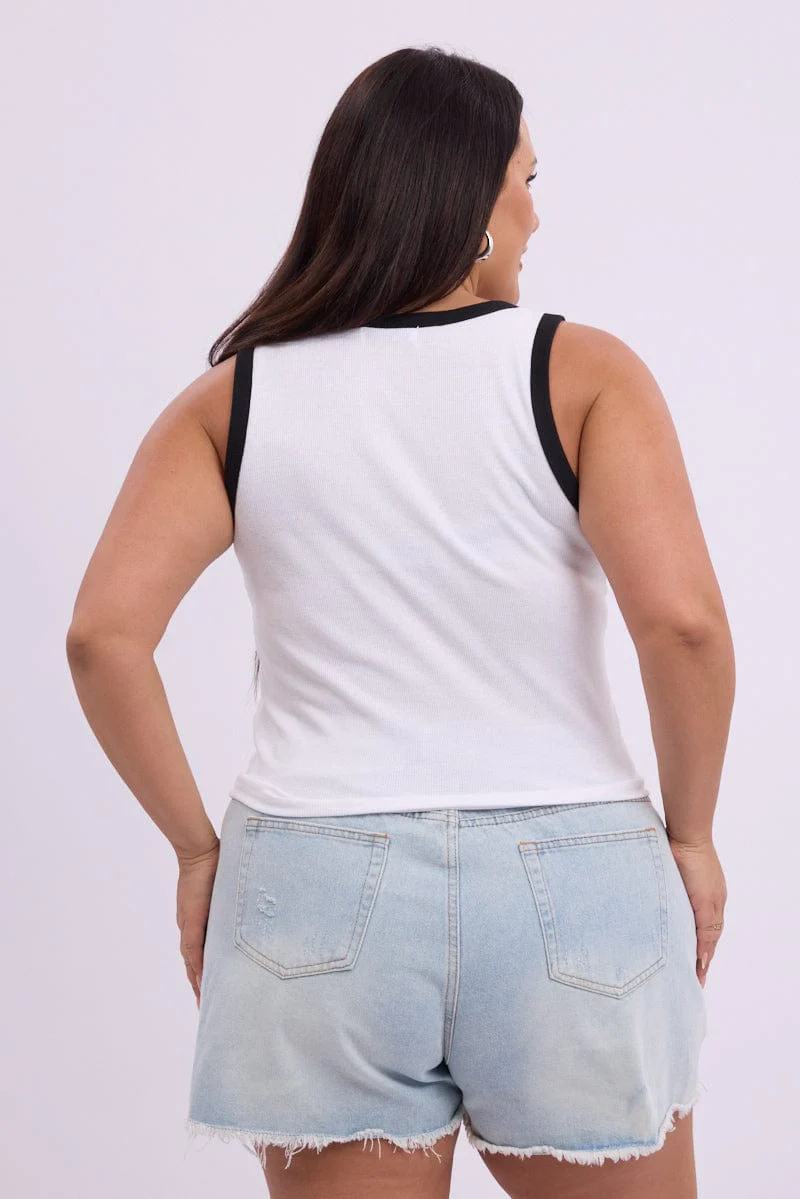 White Tank Top Contrast Binding - Image 5