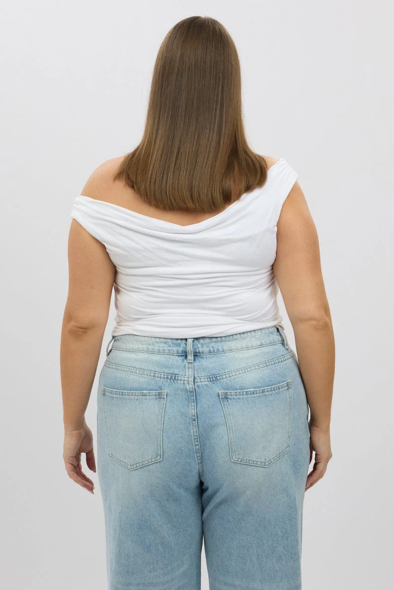 White Tank Top Cowl Neck Side Ruched - Image 5