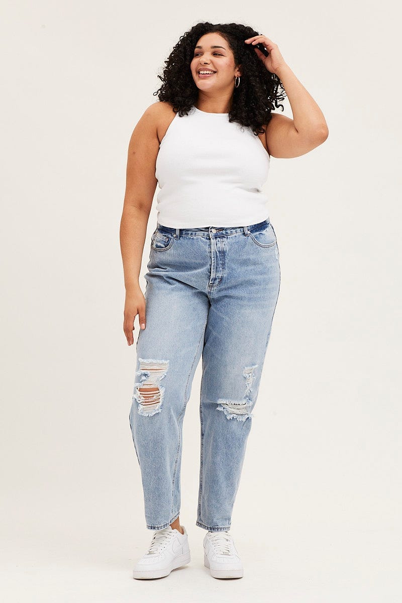 White Tank Top Crew Neck Rib - Image 2