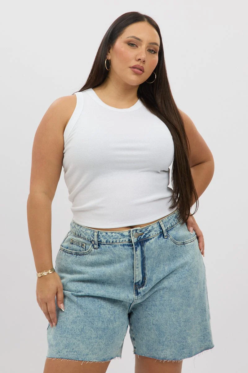 White Tank Top Crew Neck Rib