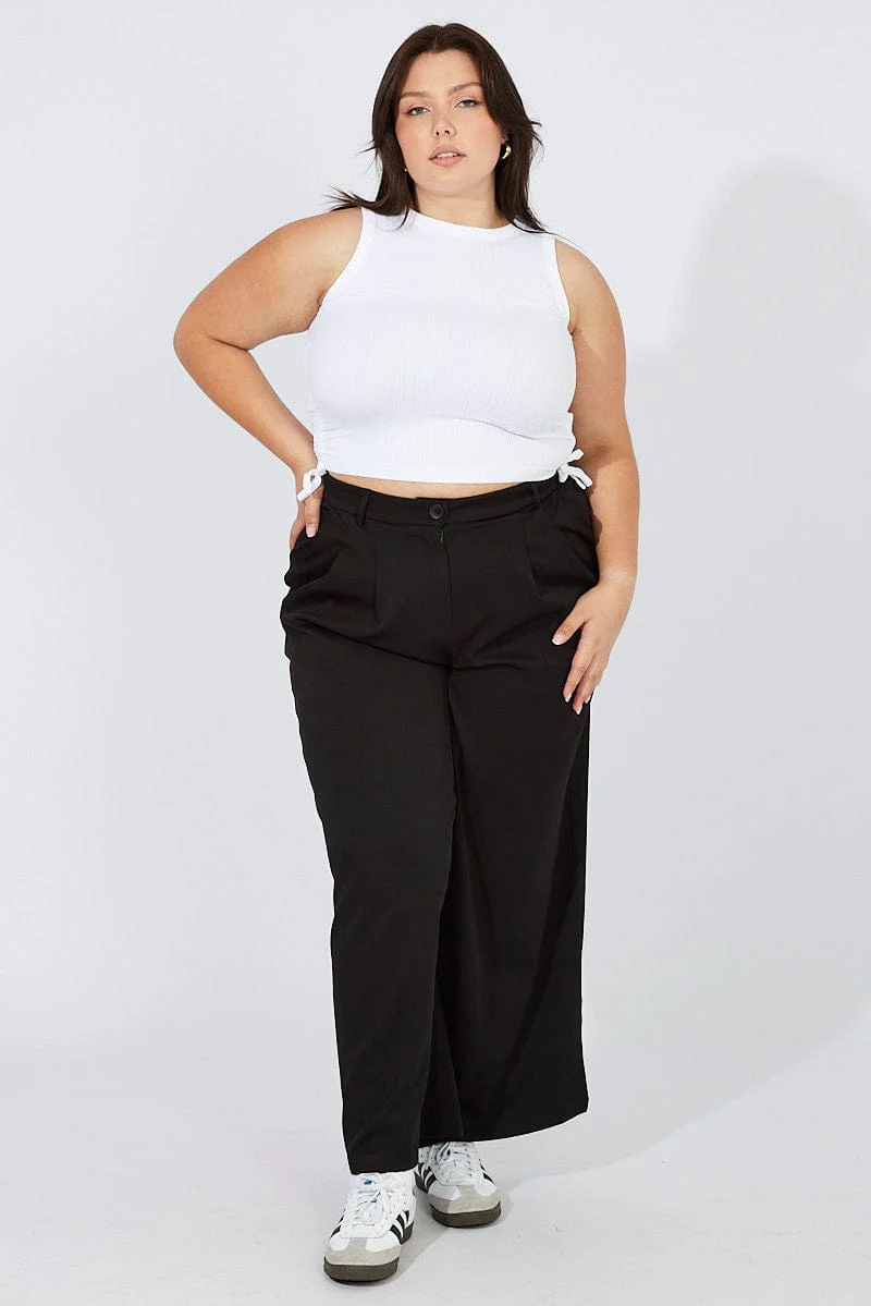 White Tank Top Crew Neck Seamless Side Ruched - Image 2