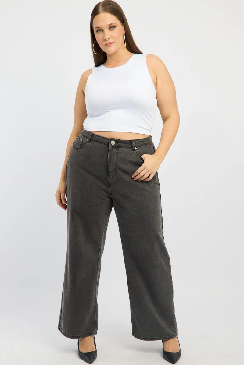 White Tank Top Crew Neck Sleeveless Cotton Crop - Image 2