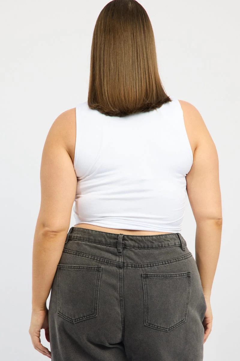White Tank Top Crew Neck Sleeveless Cotton Crop - Image 4