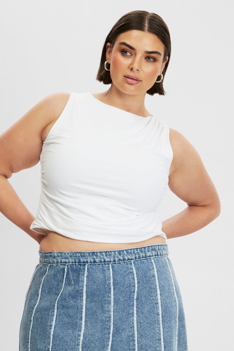 White Tank Top Side Ruched Supersoft