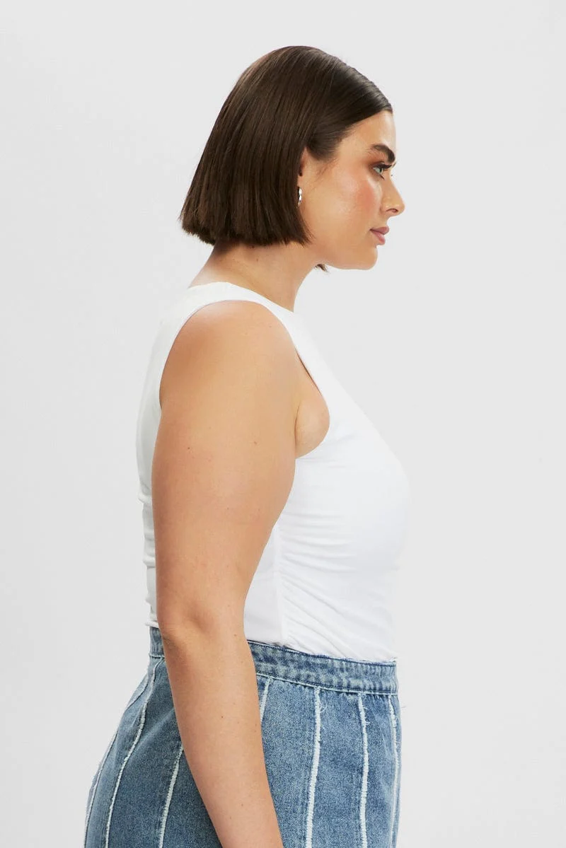 White Tank Top Side Ruched Supersoft - Image 4