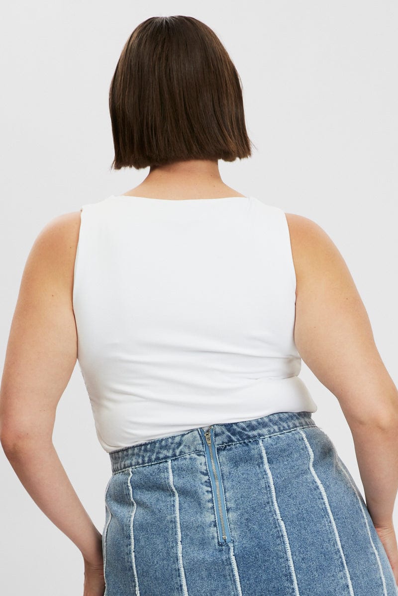 White Tank Top Side Ruched Supersoft - Image 5