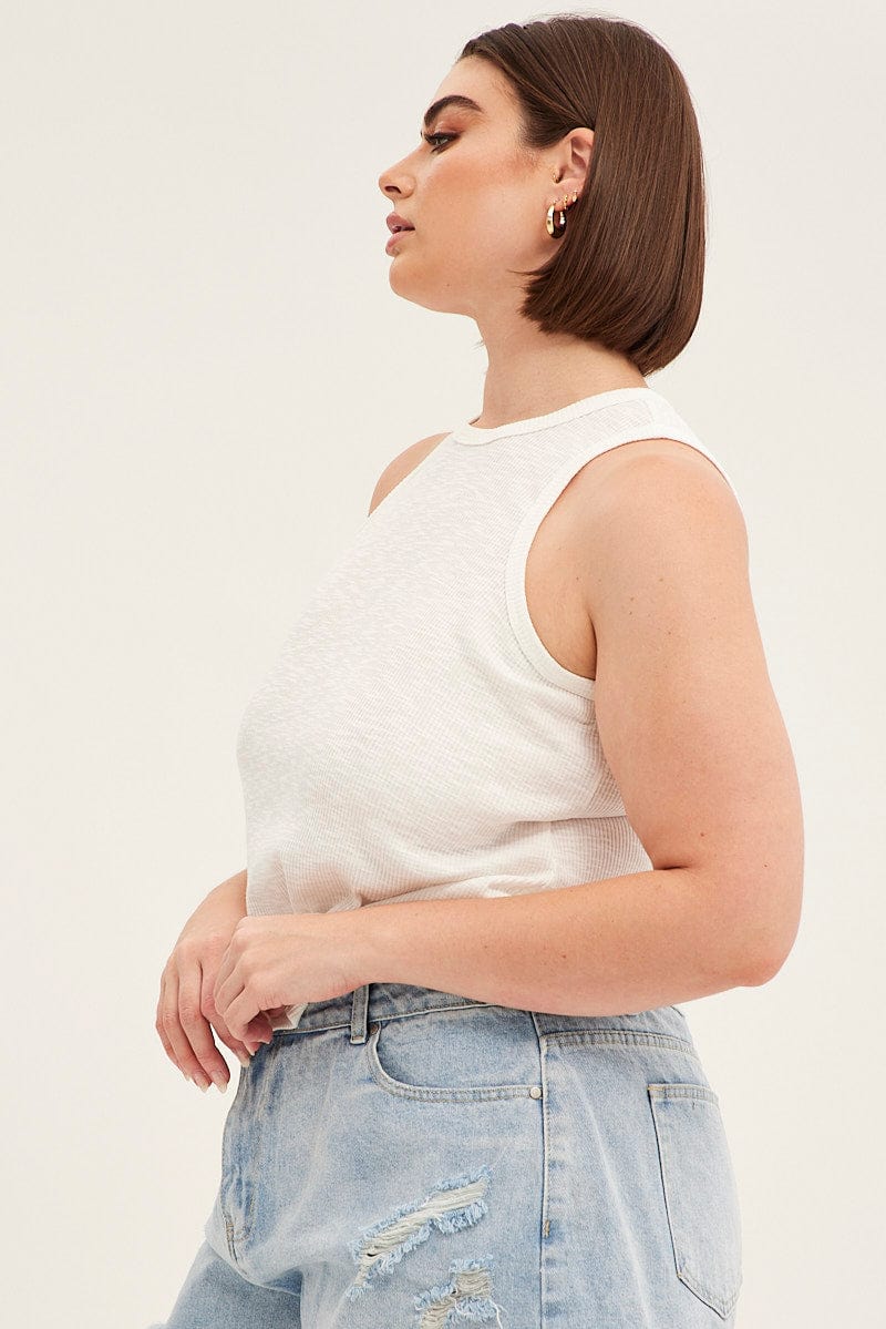 White Tank Top Sleeveless Crew Neck - Image 4