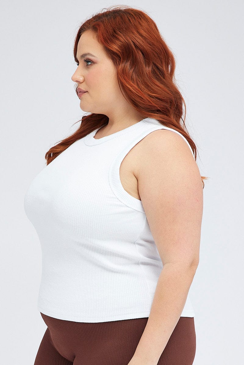 White Tank Top Sleeveless Crew Neck - Image 4