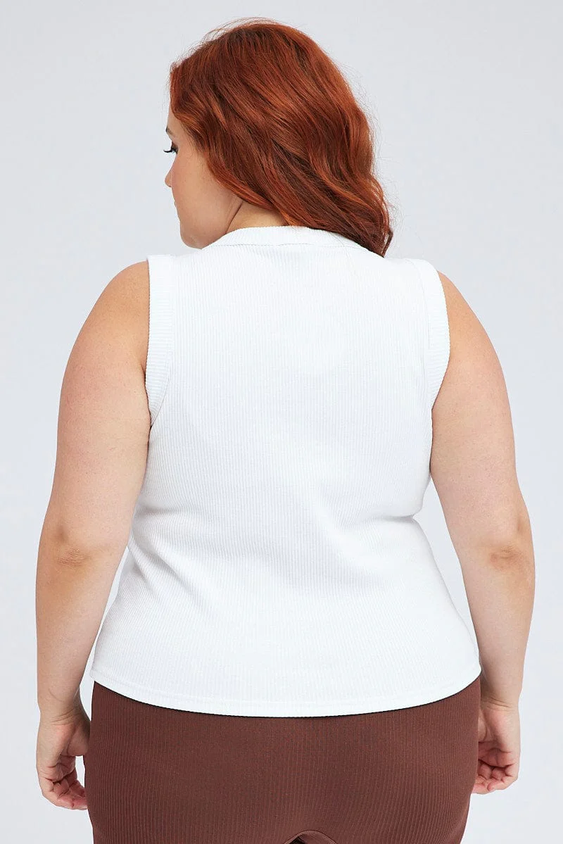 White Tank Top Sleeveless Crew Neck - Image 5