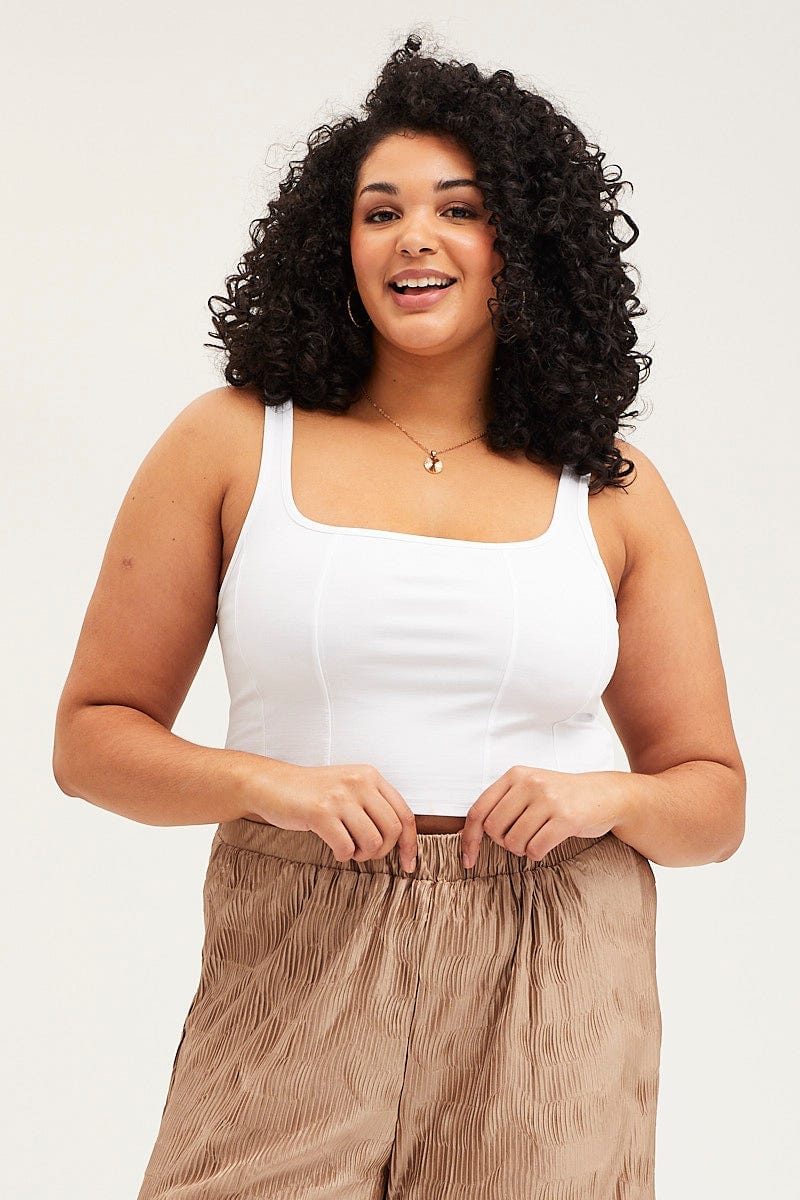White Tank Top Square Neck Corset Crop - Image 3