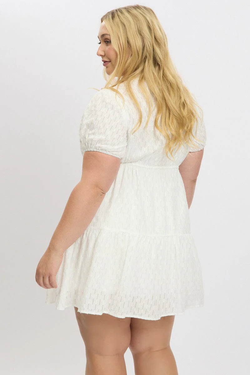 White Textured 3/4 Sleeve Minidress - Image 5