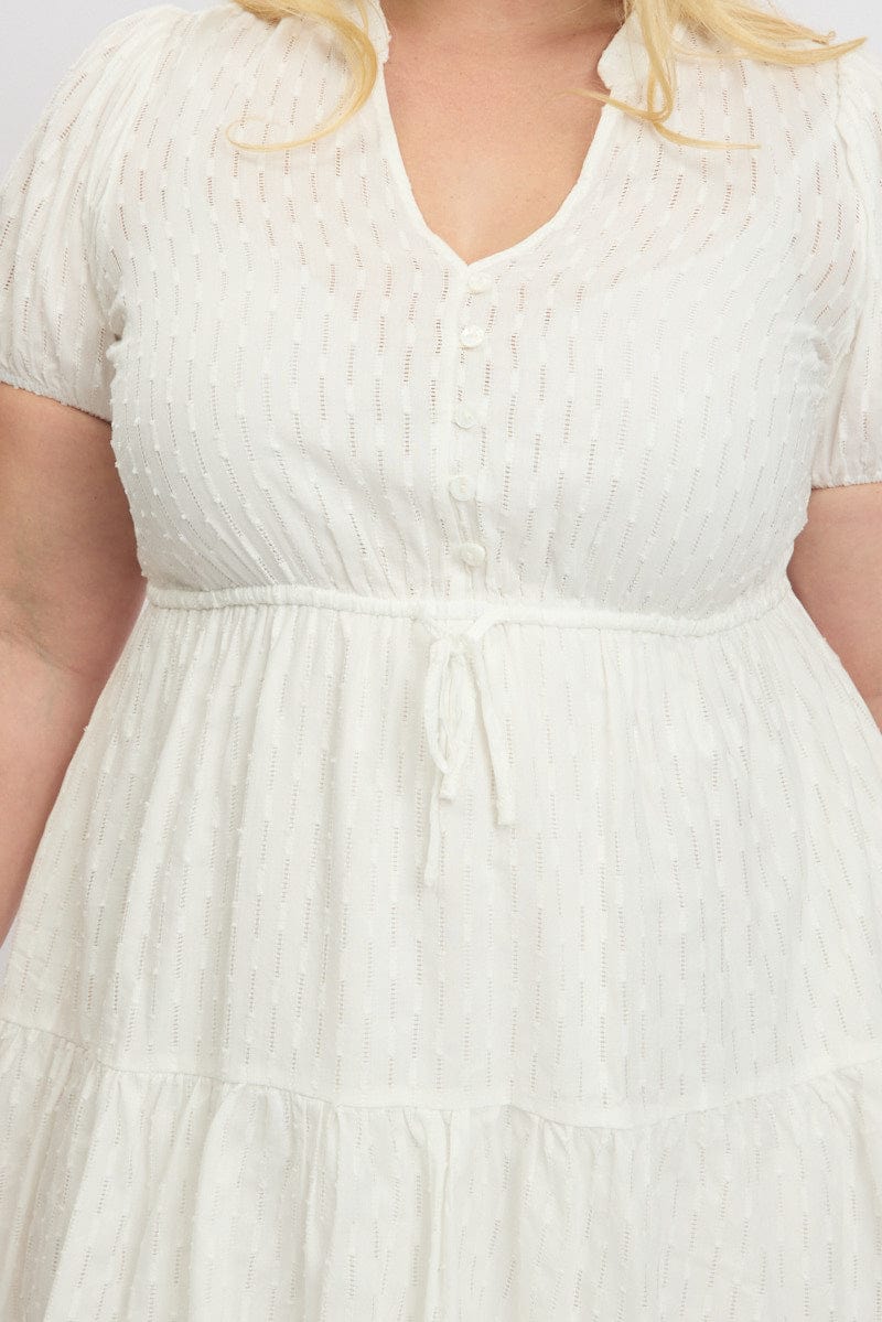 White Textured 3/4 Sleeve Minidress - Image 6