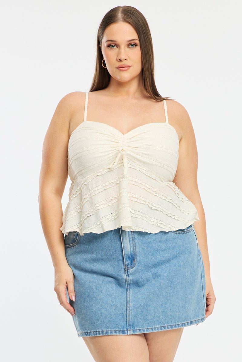 White Textured Cami Top Lace