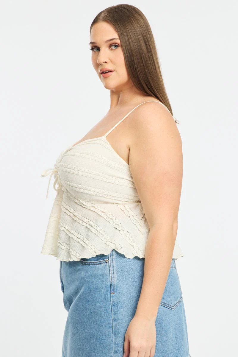 White Textured Cami Top Lace - Image 3