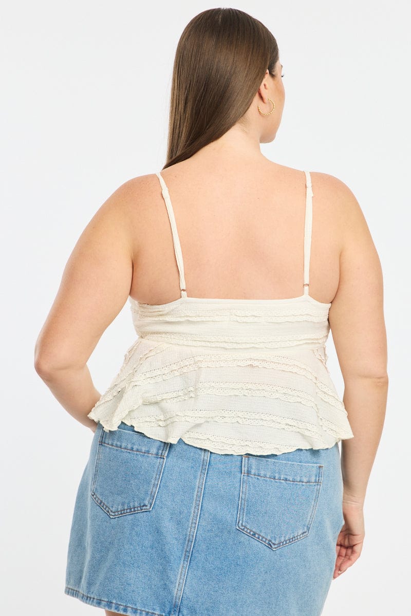 White Textured Cami Top Lace - Image 4
