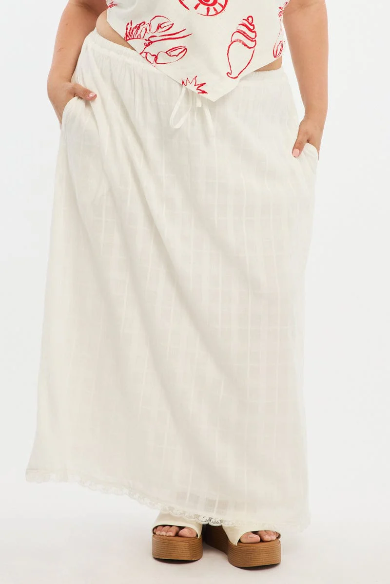 White Textured Cotton Maxi Skirt - Image 2