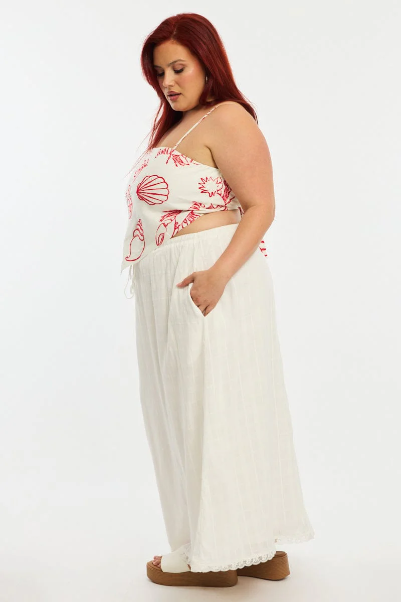White Textured Cotton Maxi Skirt - Image 5