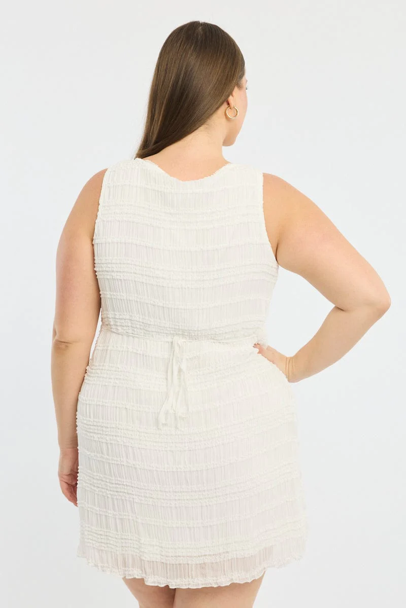 White Textured Mini Dress Sleeveless - Image 6