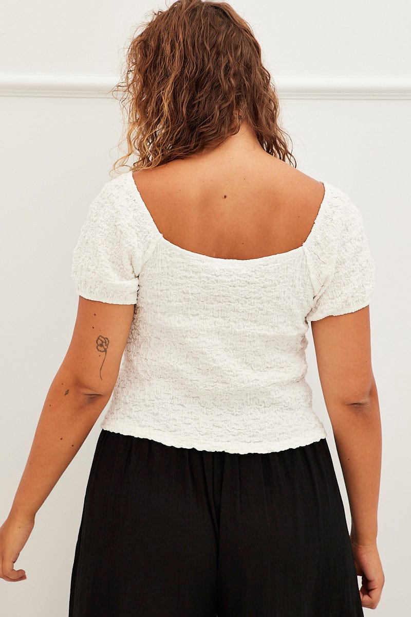 White Textured Peplum Top - Image 5
