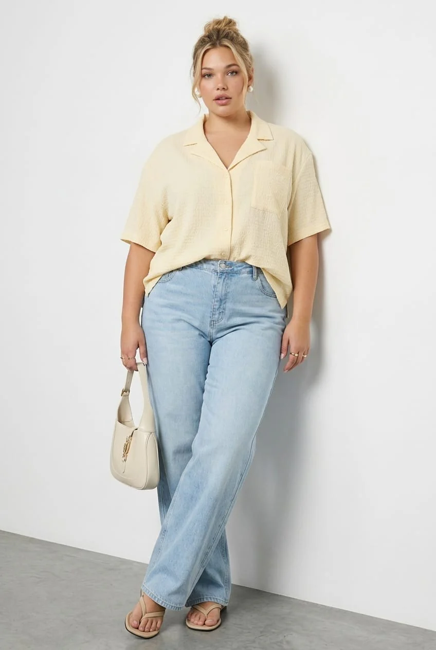 White Textured Shirt Short Sleeve