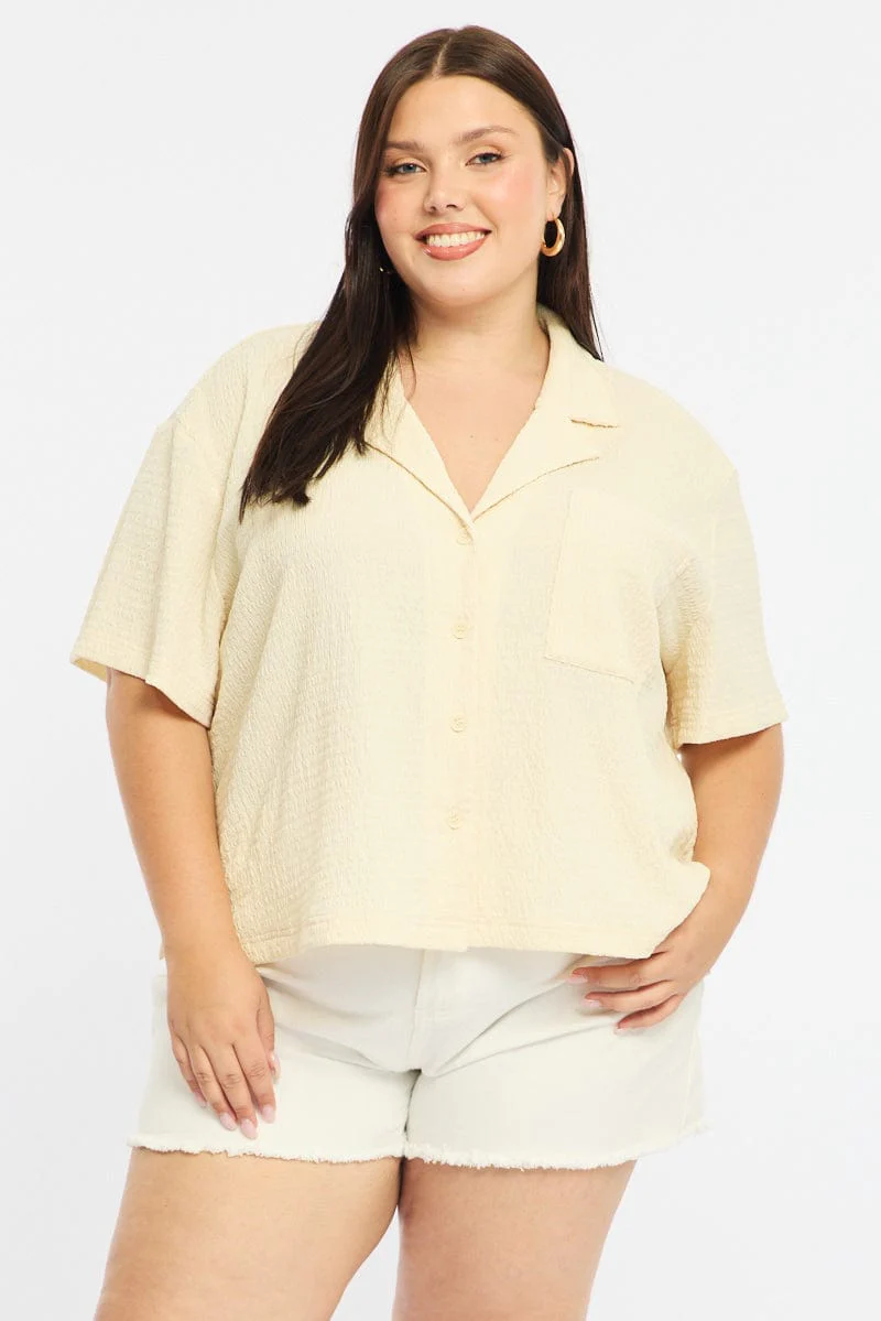White Textured Shirt Short Sleeve - Image 2