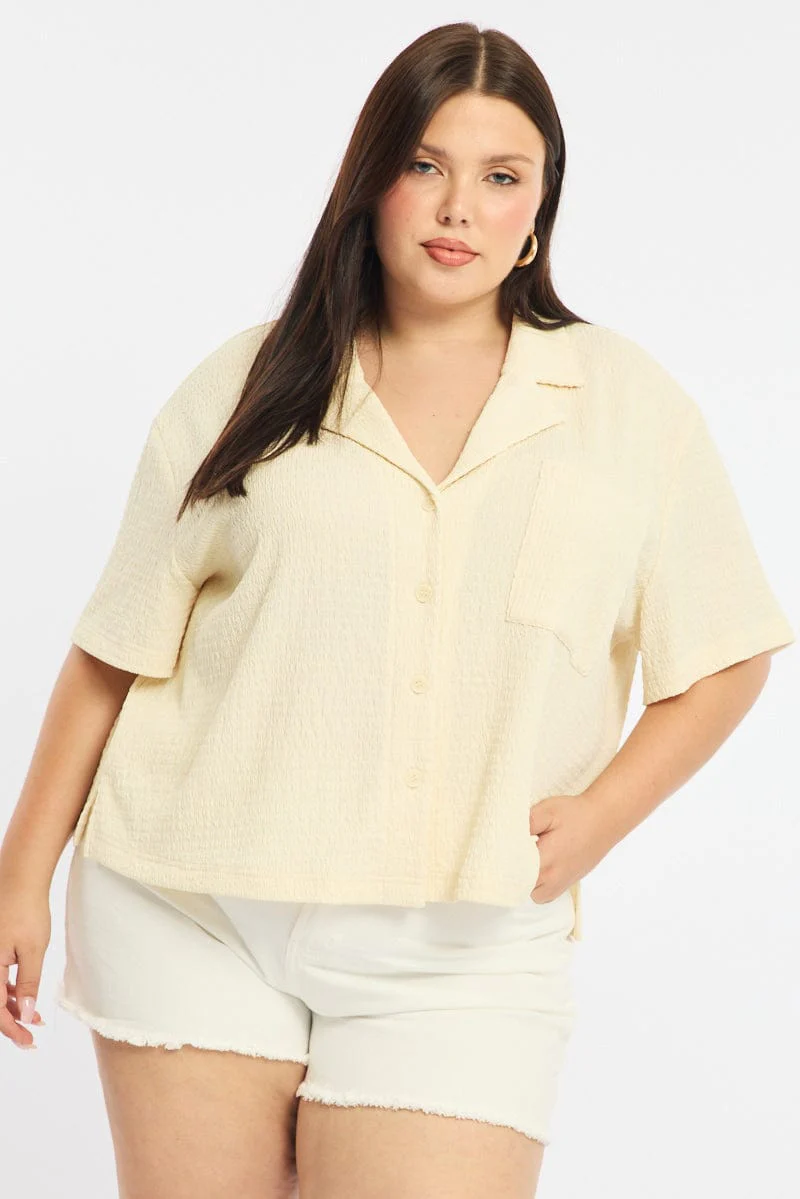 White Textured Shirt Short Sleeve - Image 4