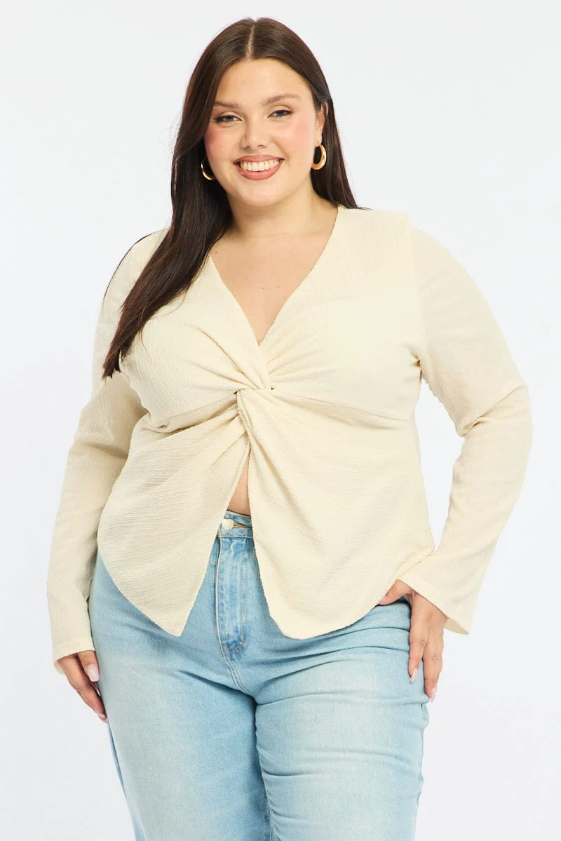 White Textured Top Long Sleeve