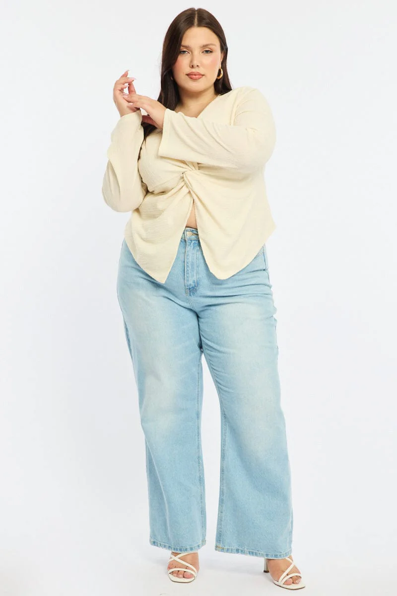 White Textured Top Long Sleeve - Image 2