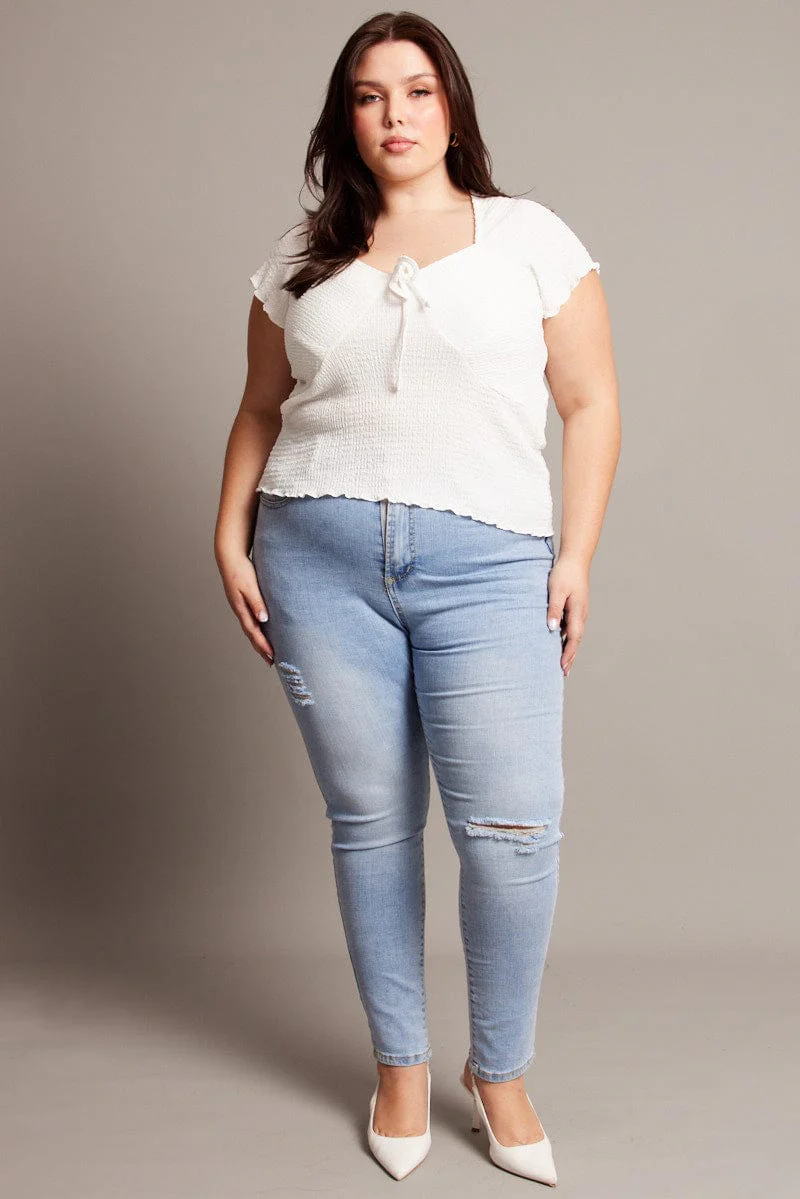 White Textured Top Short Sleeve - Image 2