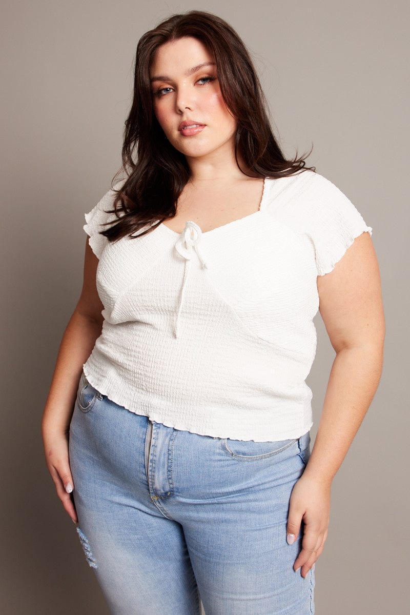 White Textured Top Short Sleeve - Image 3